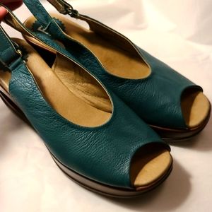Fly London leather peep toe slingback wedge